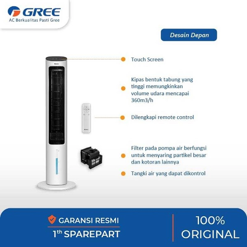 Product image UTAMAMEGA - Gree Air Cooler GTA-AC000L4 Model Tower Berat : 6 Kg Putih/Hitam