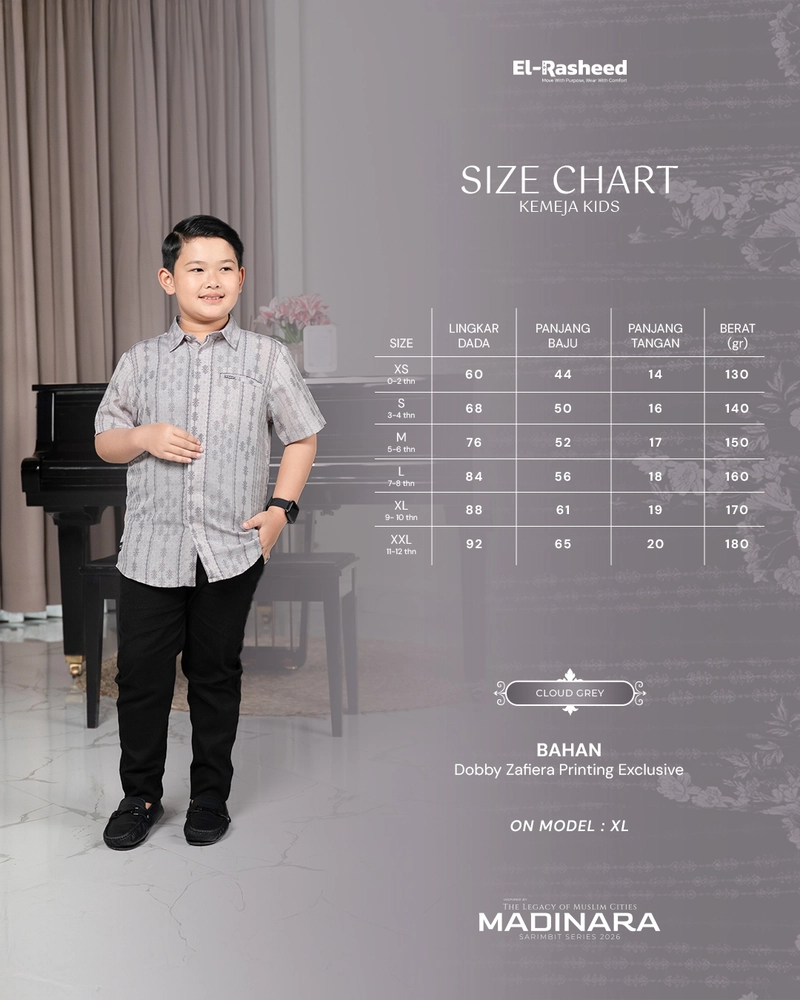 Product image Yasmeera Official - SARIMBIT 2026 MADINARA SERIES WARNA CLOUD GRAY XS KMJ ANAK L. PENDEK