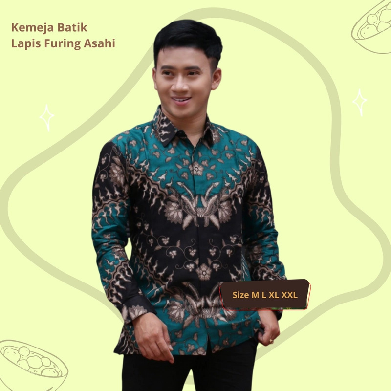 Product image Rambe Batik Indonesia - Batik Kemeja Berlapis Furing KBF08 Kemeja Batik Lengan Panjang Bahan Katun ORI Berlapis Furing Asahi Size XXL Motif E