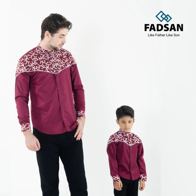 Product image FADSAN - Kemeja Motif Batik Lengan Panjang Ayah & Anak Warna Maroon - New Emran Series SIZE BAYI NO.1 NEW EMRAN MAROON