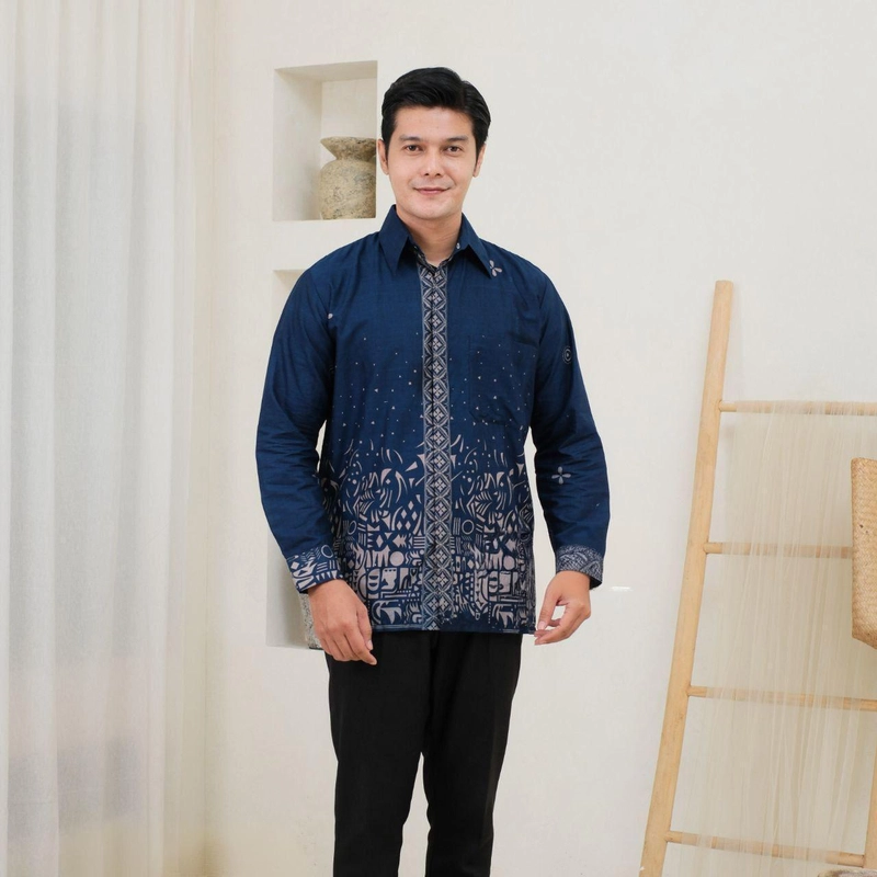 Product image Kois Batik - Atasan Batik Seragam Sarimbitan Tunik Dan Kemeja Bisa Dipisah Motif Sutena navy M kemeja sutena navy