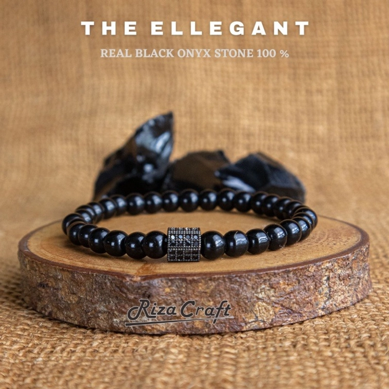 Product image Riza Craft - Gelang Tasbih 33 Butir Keren Pria Wanita Batu Hitam Kristal Black Onyx ASLI Akik Alam Natural ORIGIN 33 butir onyx zircone