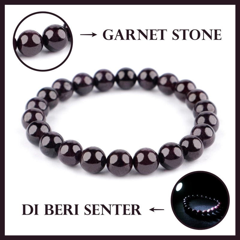 Product image CENTRAL GROSIR GEMSTONE - Gelang Pria Wanita Natural Garnet Grade AAA 8mm 16 Merah Keunguan