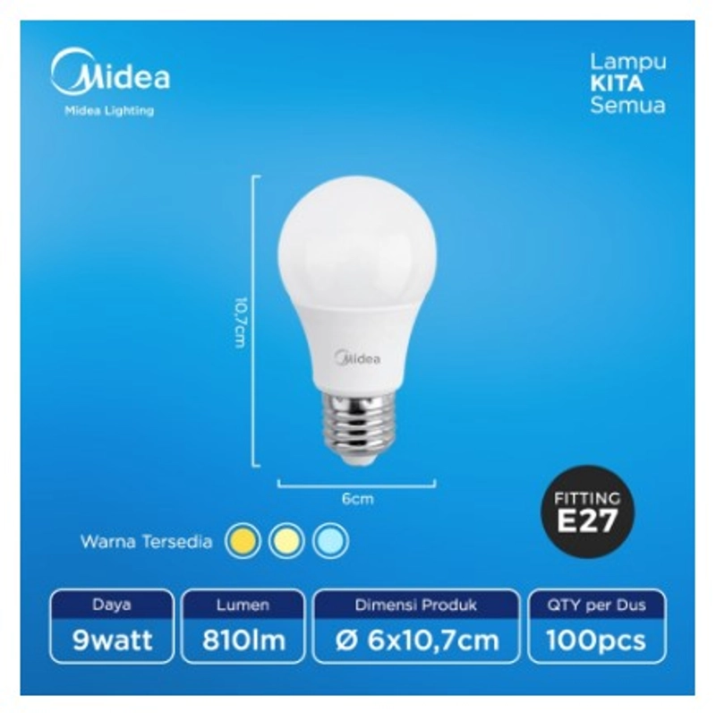 Product image UTAMAMEGA - Lampu Bulb Led Beli ( 3 Bonus 1 ) Midea 9 Watt Putih 6500K - Putih Daya 9 Watt