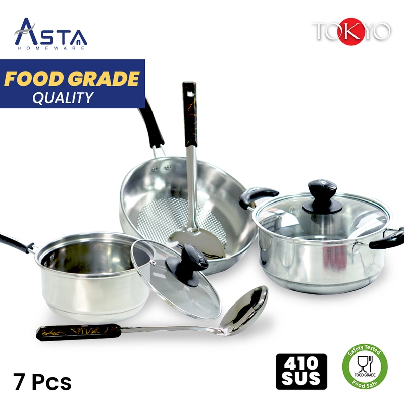 Product image Asta Panci Stainless Steel Asta Tokyo Tebal Set Lengkap 7 Pcs Warna Stainless Steel