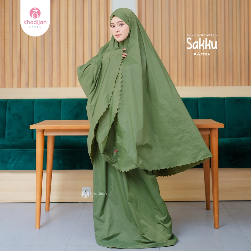 Product image KhadijahLabel - Mukena Travel Mini Mukena Dewasa 3 in 1 Mukena Parasut Sakku Jumbo Army