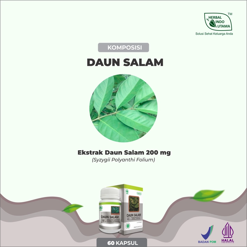 Product image Herbal Indo Utama - Daun Salam Herbal Indo Utama Obat Kolesterol Darah Tinggi Asam Urat isi 60 Kaps 1 Botol 60 Kapsul DAUN SALAM