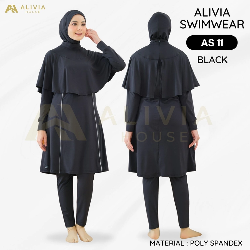 Product image Alivia House - Alivia Swimwear AS11 - Baju renang muslimah syari dewasa wanita muslim perempuan rema S Black