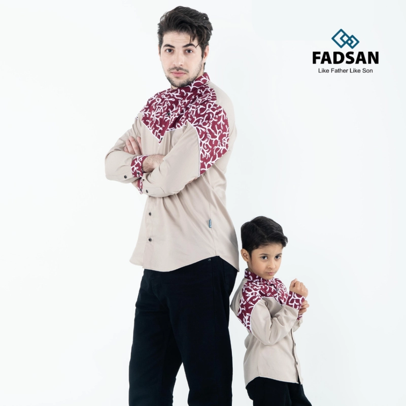 Product image FADSAN - Kemeja Batik Couple Ayah & Anak Lengan Panjang Warna Khaki - New Emran Series SIZE BAYI NO.1 NEW EMRAN KHAKI