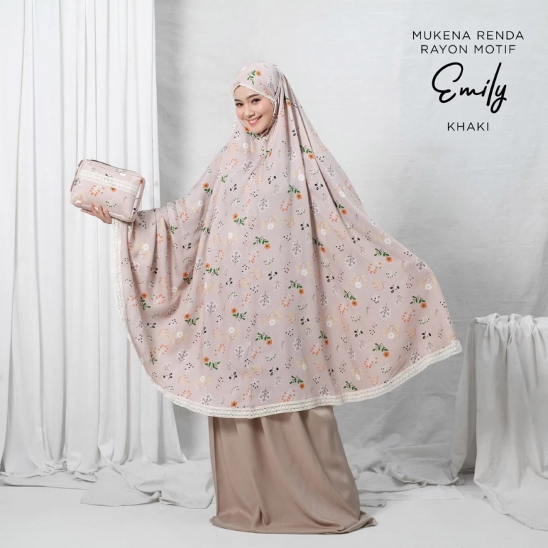 Product image qayd - Mukena Emily Renda Dewasa Bahan Rayon Janger Dewasa Khaki