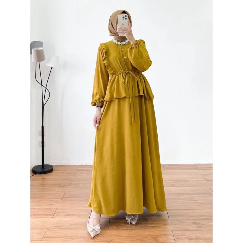 Product image MEQA DAILY - Gamis Ivana Dress Wanita Bahan Crinkle Kuning