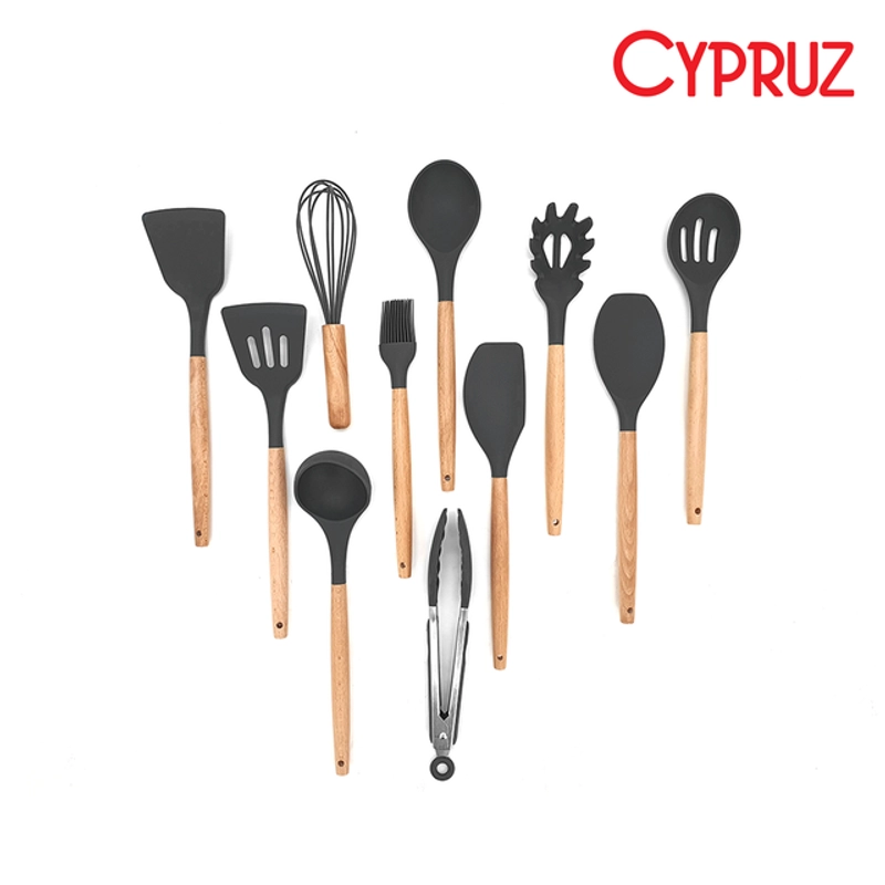 Product image Cypruz Utensil Gg  Kayu Kepala Silicone Set 12pcs ABU2 AM0929AU Grey