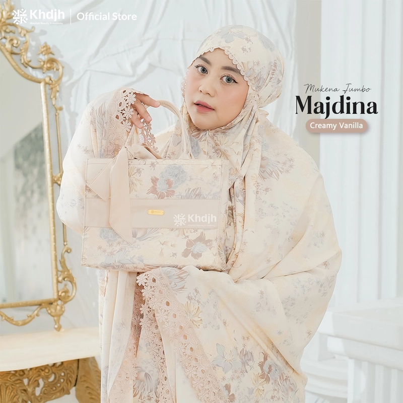 Product image KhadijahLabel - Mukena Jumbo Dewasa Terbaru Premium Renda Mewah Motif Bunga Majdina Jumbo Creamy Vanilla