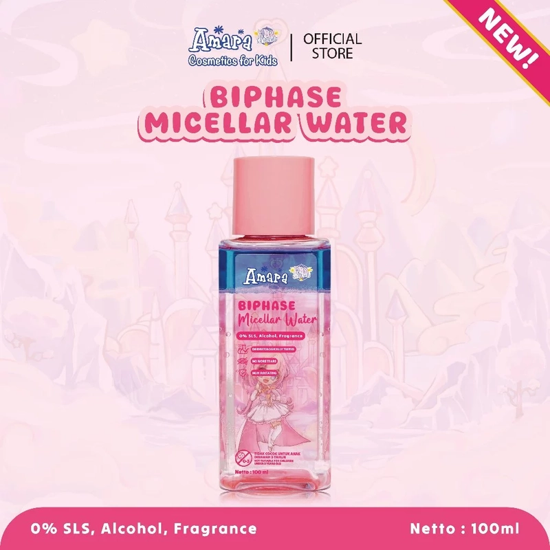 Product image Purbasari - Amara Biphase Micellar Water 100ml / Pembersih Wajah Makeup Waterproof Safe For Kids 100ml Pink