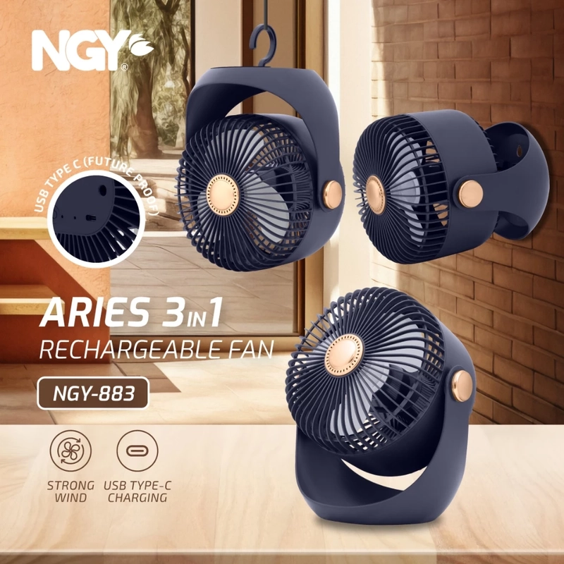 Product image UTAMAMEGA - Nagoya Aries NGY-883 Portable Rechargeable Fan 3in1 Warna Warna Random