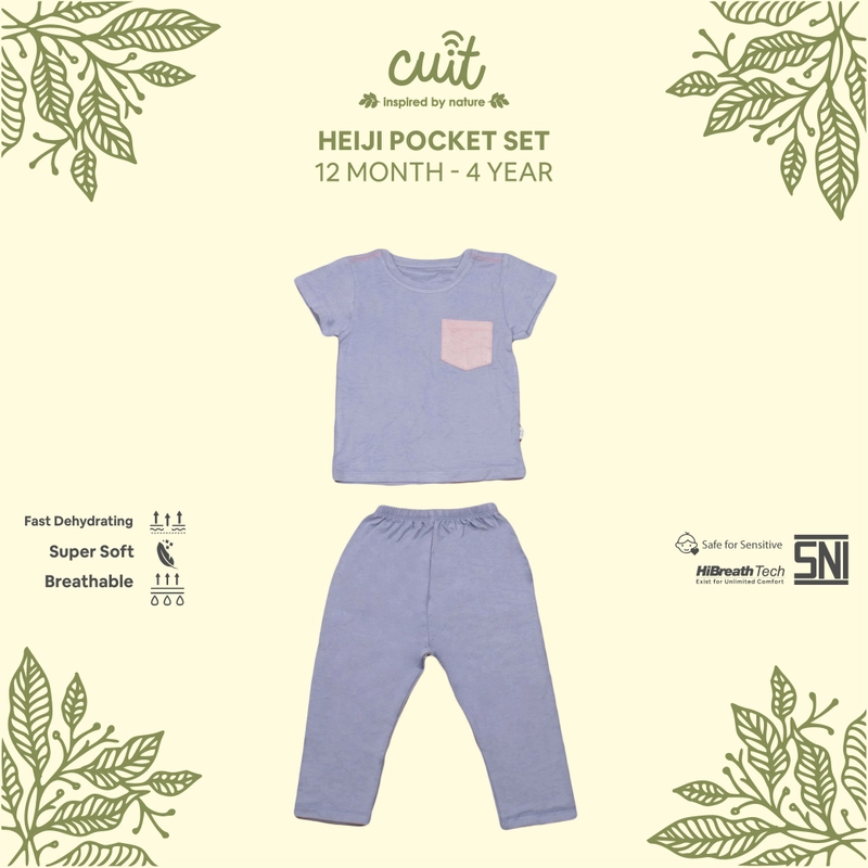 Product image CUIT 1 - 4 Tahun Setelan Anak Unisex Heiji Pocket T-shirt Set L Light Grey