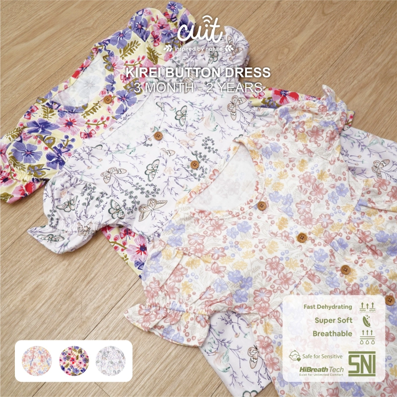 Product image KINTAKUN BABY X CUIT Button Dress Anak Bayi Kancing Tangan Pendek Kirei - Pakaian Anak Perempuan S (3-6 BULAN) Yellow Pansy
