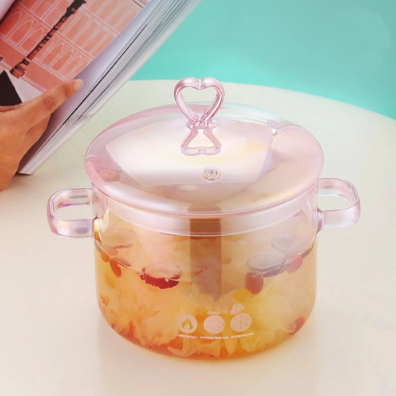 Product image RUMAH RAYA - (PO) Panci Kaca Cooking Pot Tahan Panas - TH-15 15 cm Pink