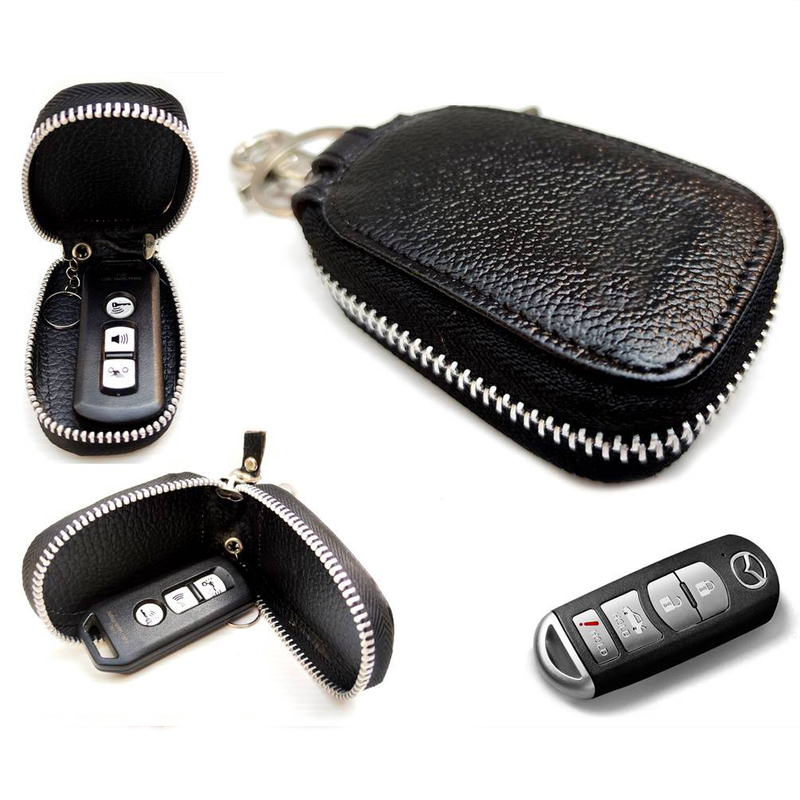 Product image Lanc Fashion - Gantungan kunci dompet resleting Kulit Asli Oval Curve WARNA HITAM