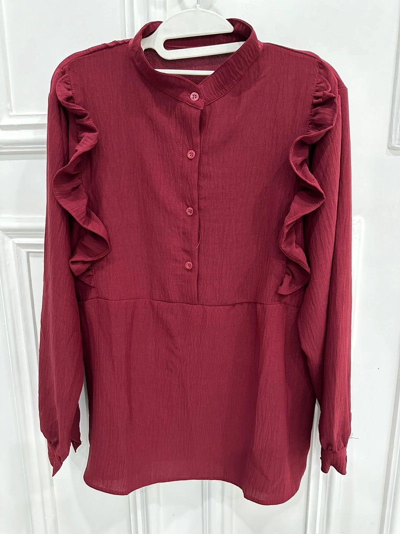 Product image MEQA DAILY - MEGA DAILY Fuji Blouse Ruffle Premium Kemeja Atasan Wanita Crinkle All Size Maron