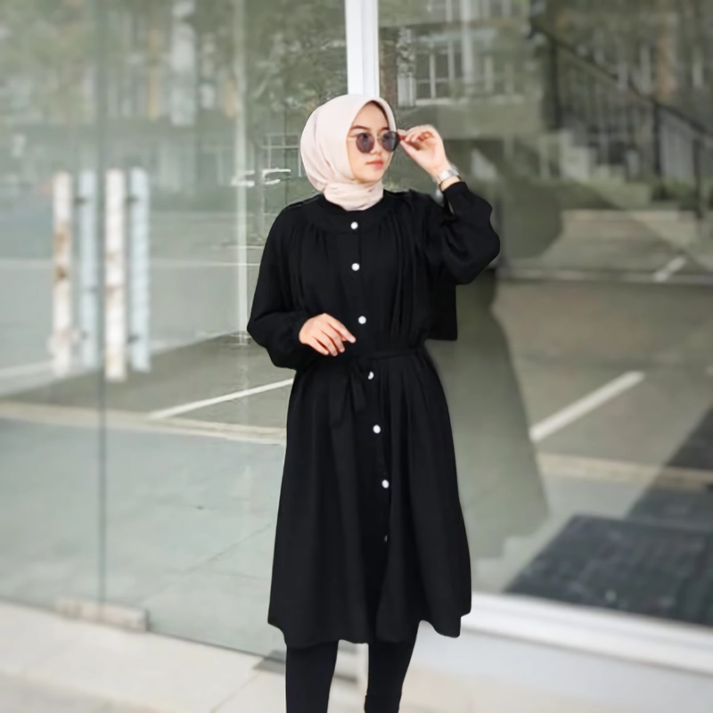 Product image Jembar - Gamis Tunik Rayon Premium Hitam Polos Yara All Size Dewasa Hitam