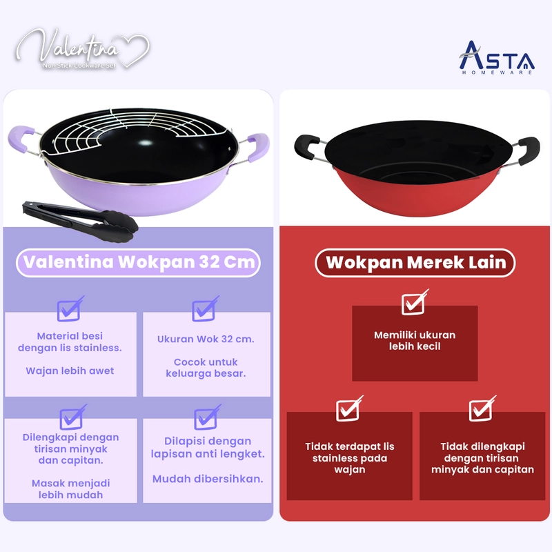 Product image Asta Homeware - Asta Cookware Set 3 Pcs Valentina Series Wajan Penggorengan Anti Lengket 815 ungu