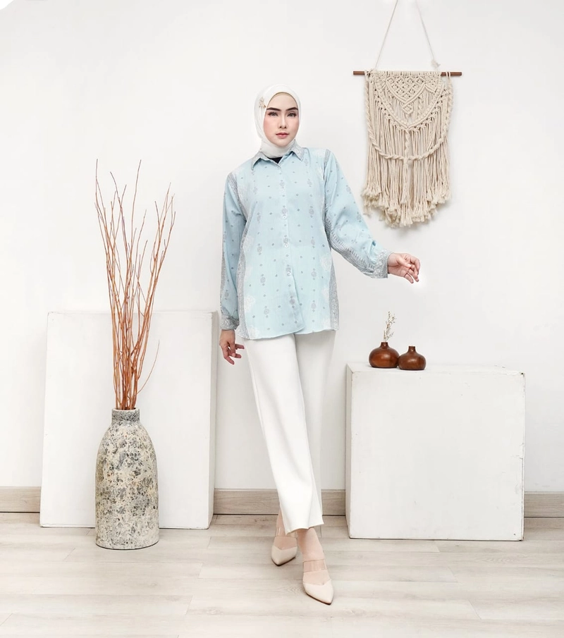 Product image Giat Makmur [TA] - Kemeja Blouse Atasan Batik kekinian Allsize Biru