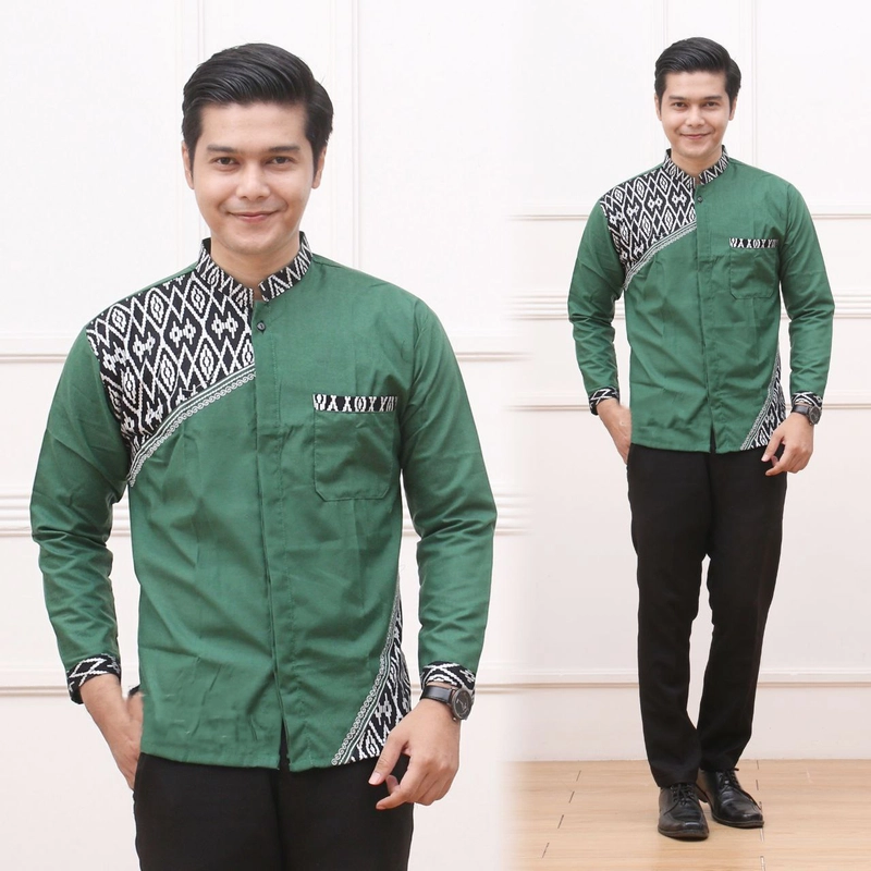 Product image Kois Batik - Baju koko dewasa lengan panjang bordir motif darul M Darul hijau