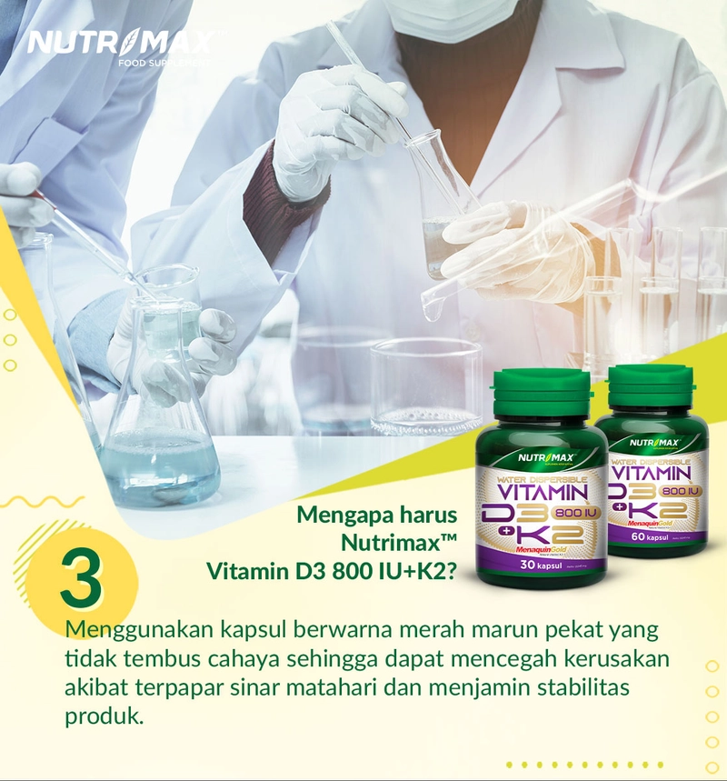 Product image Nutrimax Water Dispersible Vitamin D3 + K2 Kalsium Calcium Kesehatan Tulang Osteoporosis Lansia Isi 30 Naturecaps