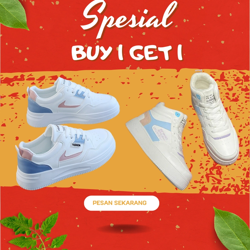Product image Paket Kombinasi Buy 1 Get 1 Sepatu Sneakers Wanita Bot Fashion Beyound Space BYN-01 & LV-002 40 PUTIH & PUTIH BIRU