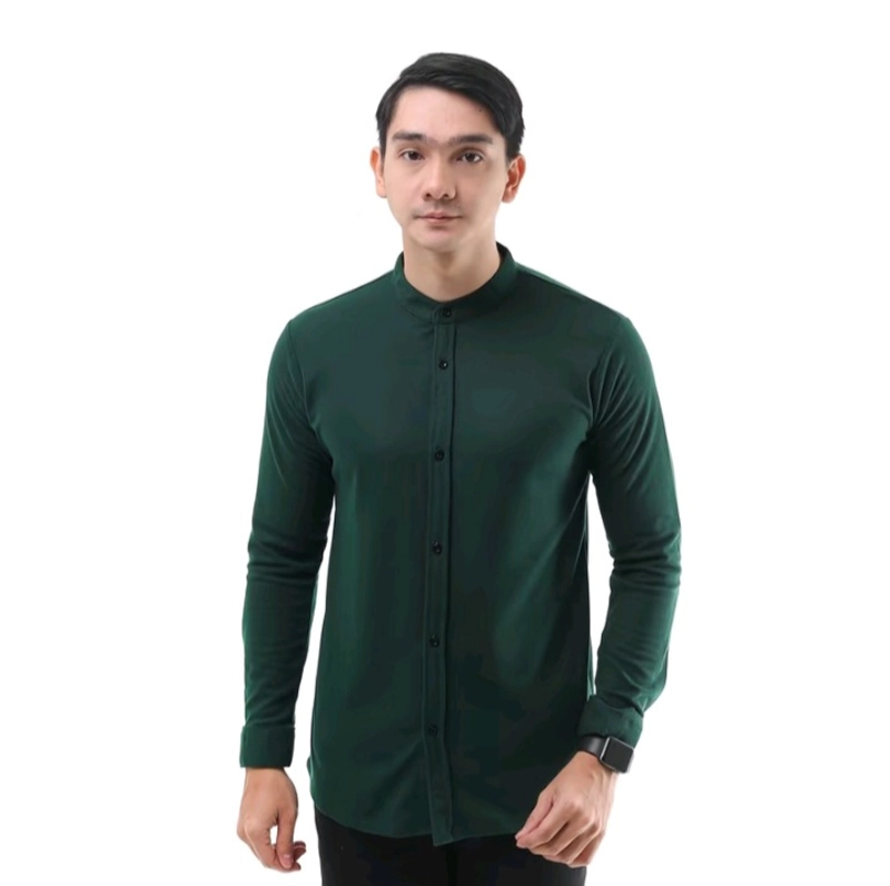Product image MR DEE - Kemeja panjang mandarin pria hijau botol S Hijau botol