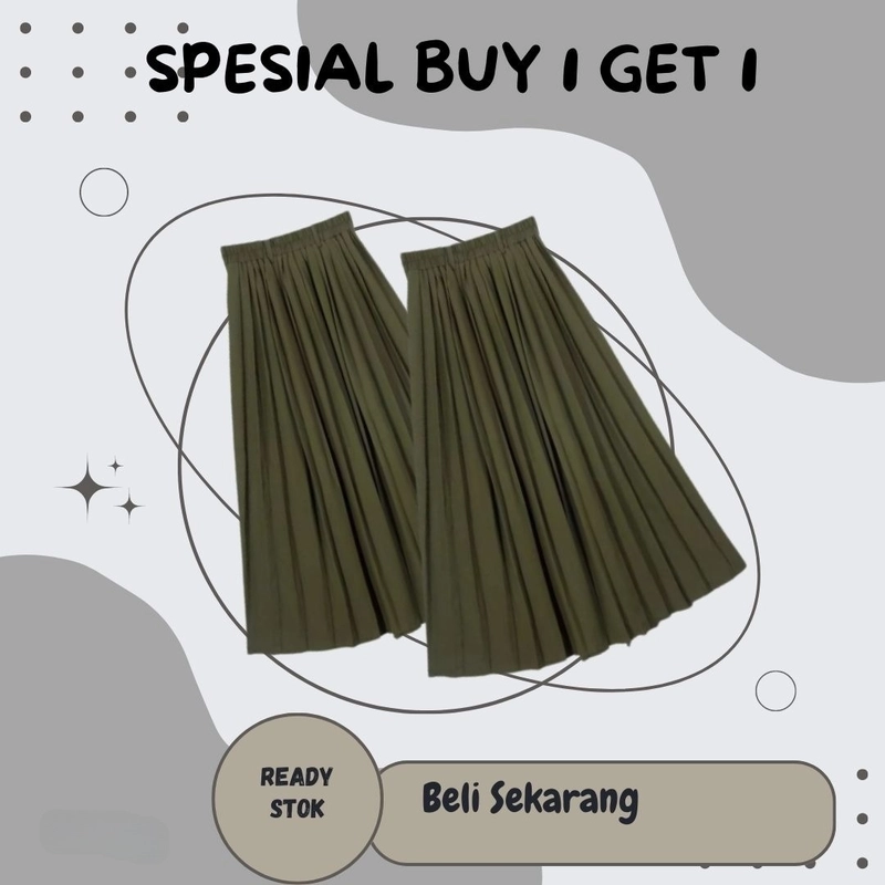 Product image LUXIA - Spesial Buy 1 Get 1 Rok Plisket Wanita Hyget Premium R-001 All Size Army
