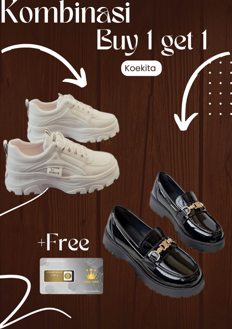Product image Koekita - Buy 1 Get 1 Sepatu Kets Sneakers Wanita Nhtevia & DM-001 Free Gold 36 COKLAT & HITAM
