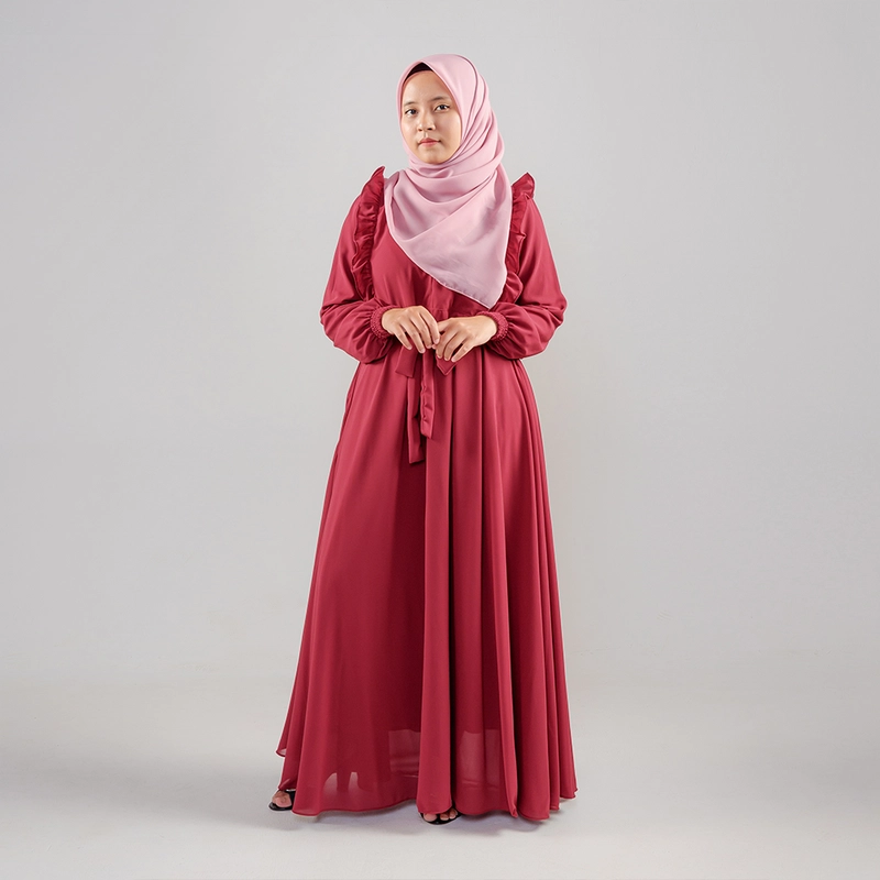 Product image MOSCOU - Baju Busana Dress Gamis Wanita Muslim Muslimah Syari Syar'I Remaja Ibu Busui Simple Simpel Elegan Casual Pesta Kondangan Lebaran Terbaru Kekinian Ceruty Ceruti Babydoll Premium Full Furing Hyget Adem Lembut Merah Maroon Marun Polos M Maroon