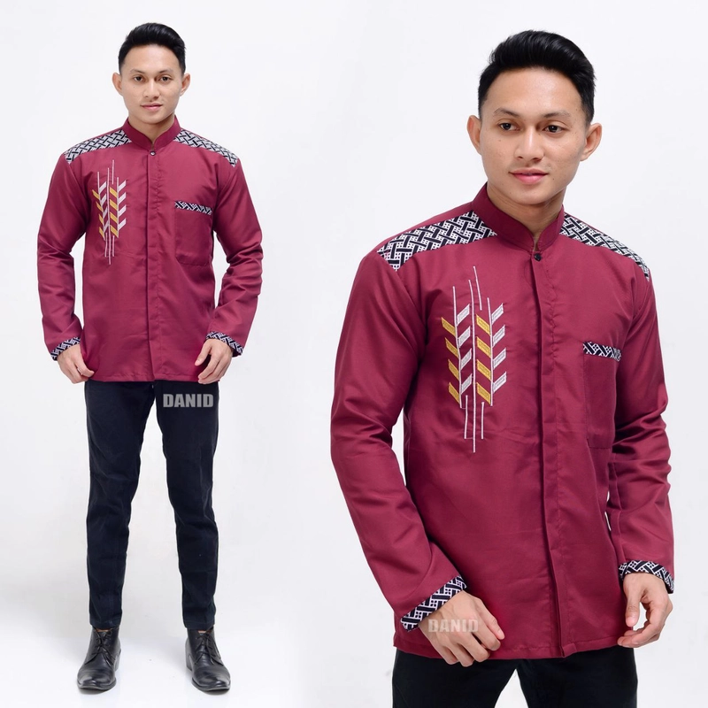 Product image Kois Batik - Baju koko pria bordir lengan panjang bagus sekali simpel keren M Keren maron