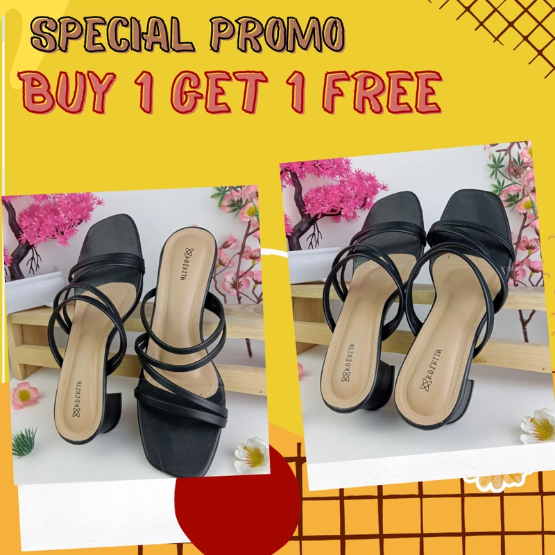 Product image Koekita - Promo Buy 1 Get 1 Sandal Selop Hels Wanita 5 cm Keyla-01 36 Hitam