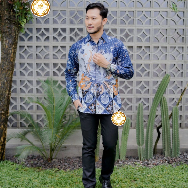 Product image Rambe Batik Indonesia - Couple Tunik Laksha Biru Modern dan Exclusive Kemeja Saja Size M Laksha Biru