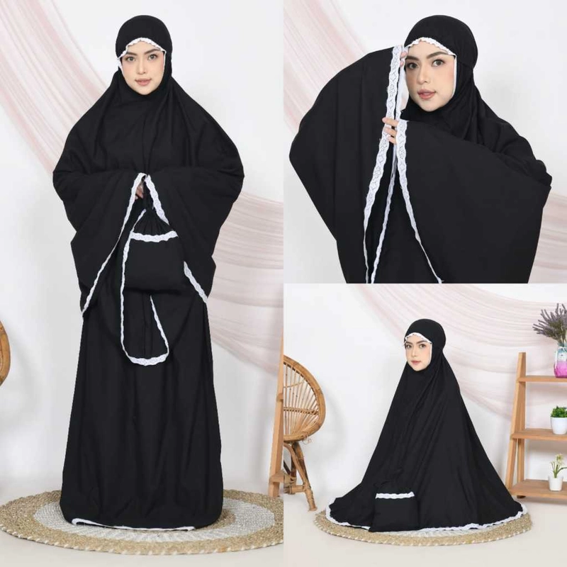 Product image Bursanekashop - mukena polos premium madina mukena renda dress ALLSIZE HITAM