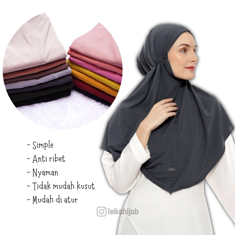 Product image Leika - Hijab Bergo Tali Instan Kualitas Original non pet Jersey Premium best seller L Black