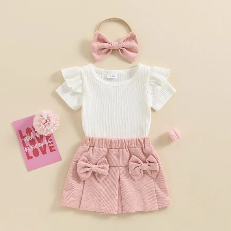Product image Badia Kids Fashion - Setelan Set Rok Anak Mizati Wanita Kaos dan Rok Polos Anak Wanita No1 (6Bulan-1Tahun) Pink