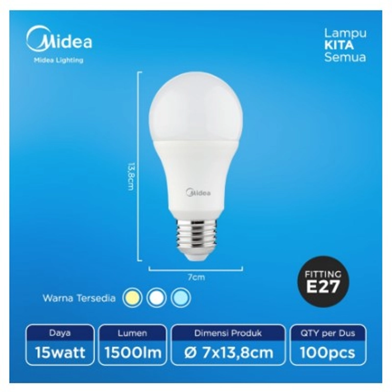 Product image UTAMAMEGA - Lampu Bulb Led Beli ( 3 Bonus 1 ) Midea 15 Watt Putih 4000K - Kuning Daya 15 Watt