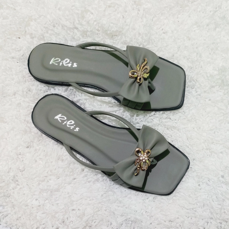 Product image Sandal Flat Wanita Ribbon Strap (Rilis 05) 39 Abu-abu