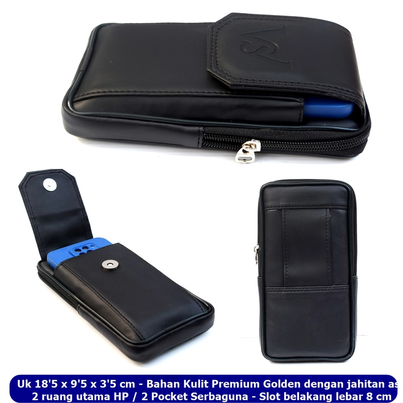 Product image Lanc Fashion - Dompet Kulit Emperor HP Kombinasi Pinggang 2 Ruang Emboss Warna Hitam
