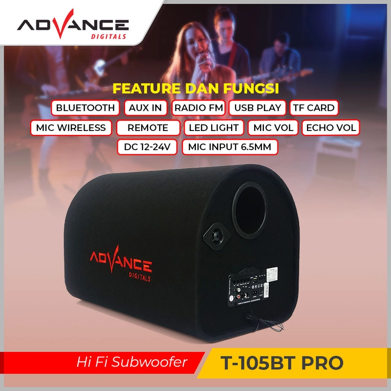 Product image Advance Digitals Indonesia - Speaker Tabung T-105 BT PRO / T105BT PRO Speaker Bluetooth Free 1 Microphone Subwoofer 12inch - Default