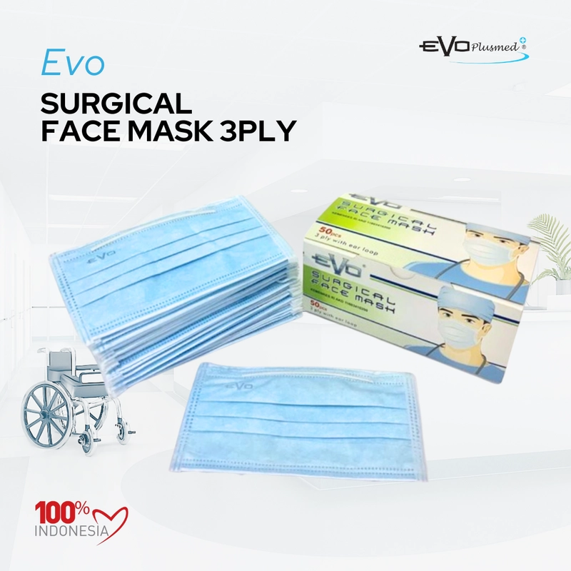 Product image SUPLAI SHOP - Masker Medis 3 Ply Evo Surgical Face Mask Earloop 50 pcs Blue