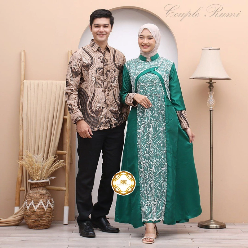 Product image Rambe Batik Indonesia - Batik Couple Rumi Premium Bahan Velvet Mix Tile Bordir Mutiara KEMEJA SAJA SIZE XL CP RUMI D