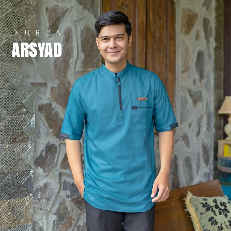 Product image Juragan Kurta - Baju koko pria dewasa lengan pendek motif arsyad M Arsyad biru wardah