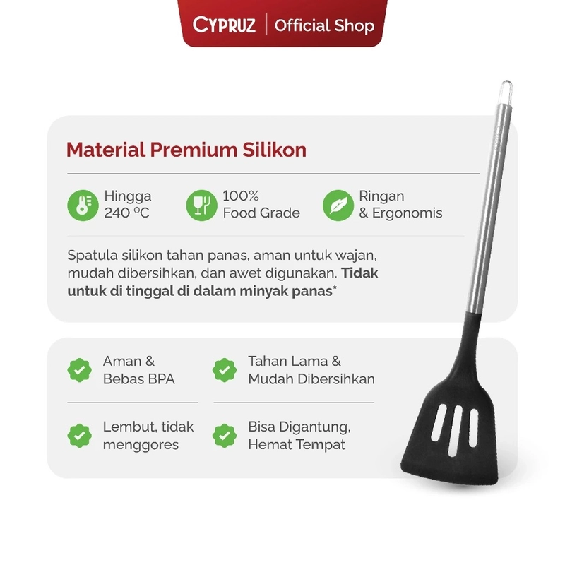 Product image Cypruz Official - Cypruz Silicone Utensil Series Gagang Stainless Slotted Turner AM-1071 S HITAM