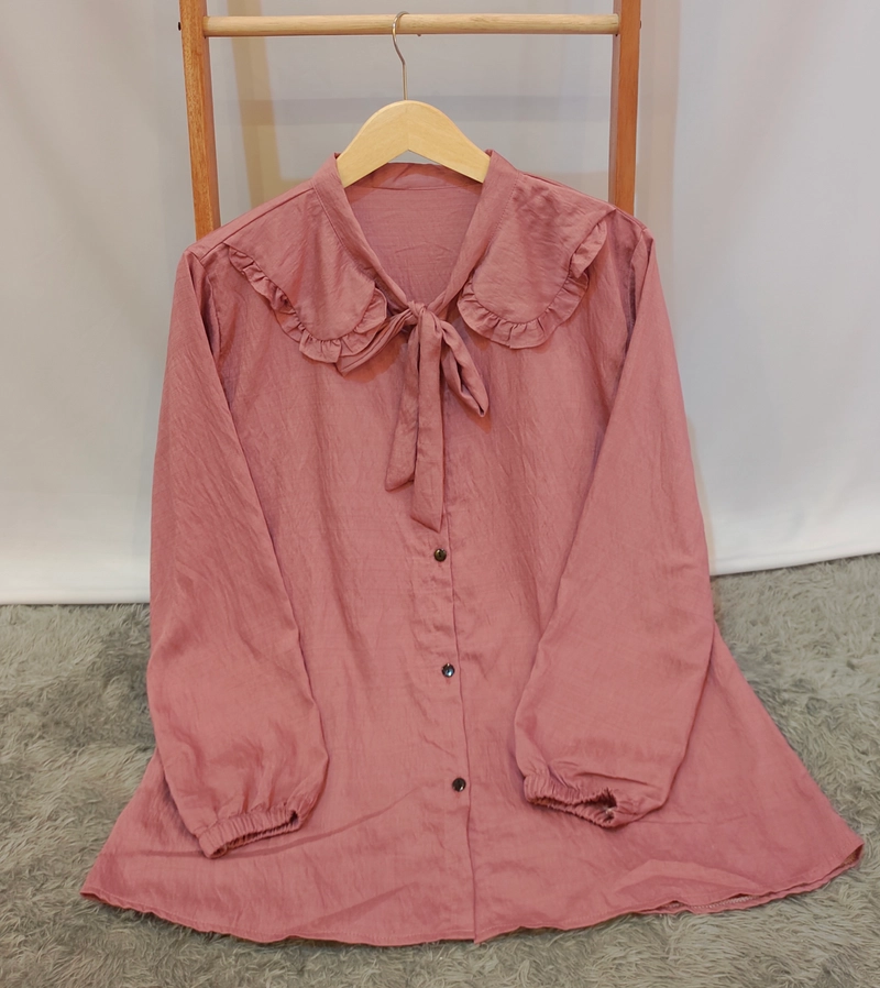 Product image Amha Collection - BLOUSE KARINA KEMEJA WANITA POLO LINEN ALL SIZE DUSTY PINK