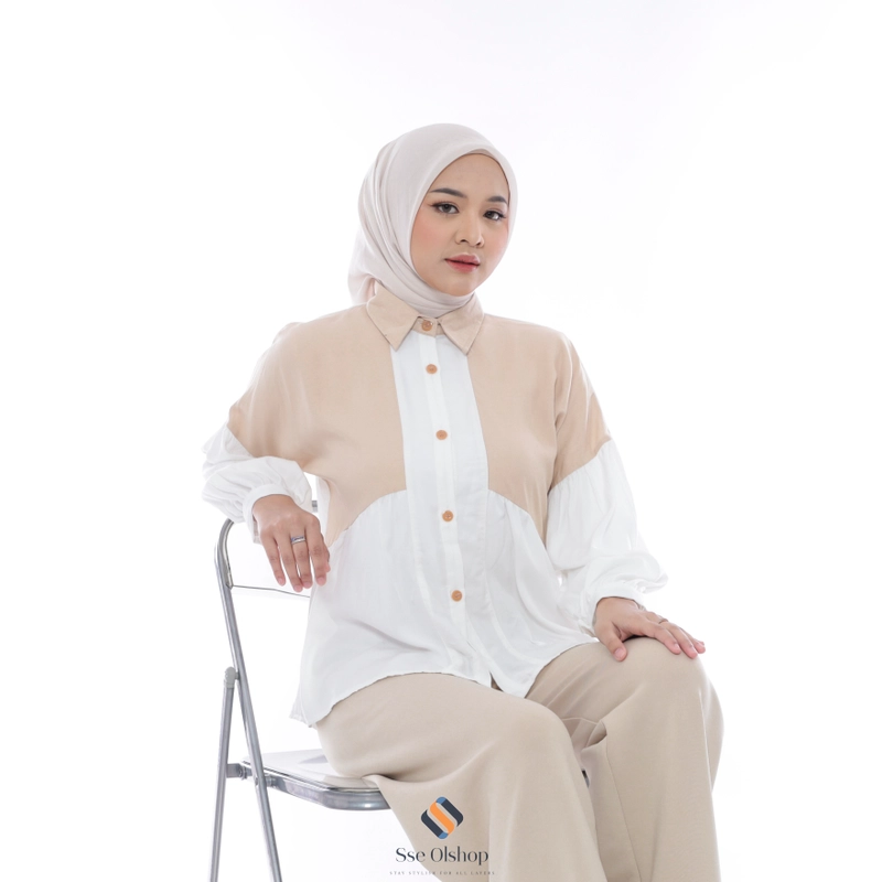 Product image Sseolshop - Diandra kemeja wanita rayon twill terbaru / blouse atasan READY STOK L BW